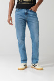 Jean straight leg bota recta azul claro azul con desgastes