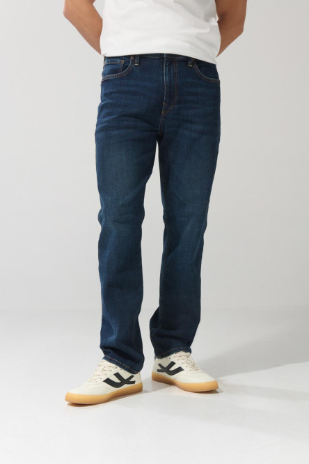 Jean azul oscuro tipo straight leg tiro bajo con bota recta