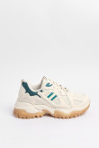 Tenis chunky en color crema claro con contraste color verde