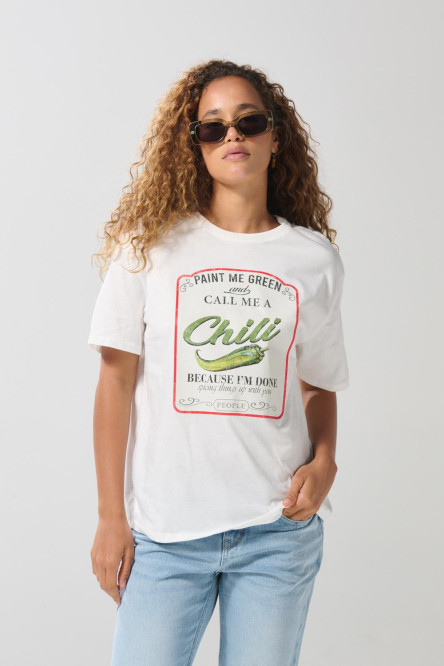 Camiseta unicolor cuello redondo con estampado en frente