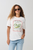 Camiseta unicolor cuello redondo con estampado en frente