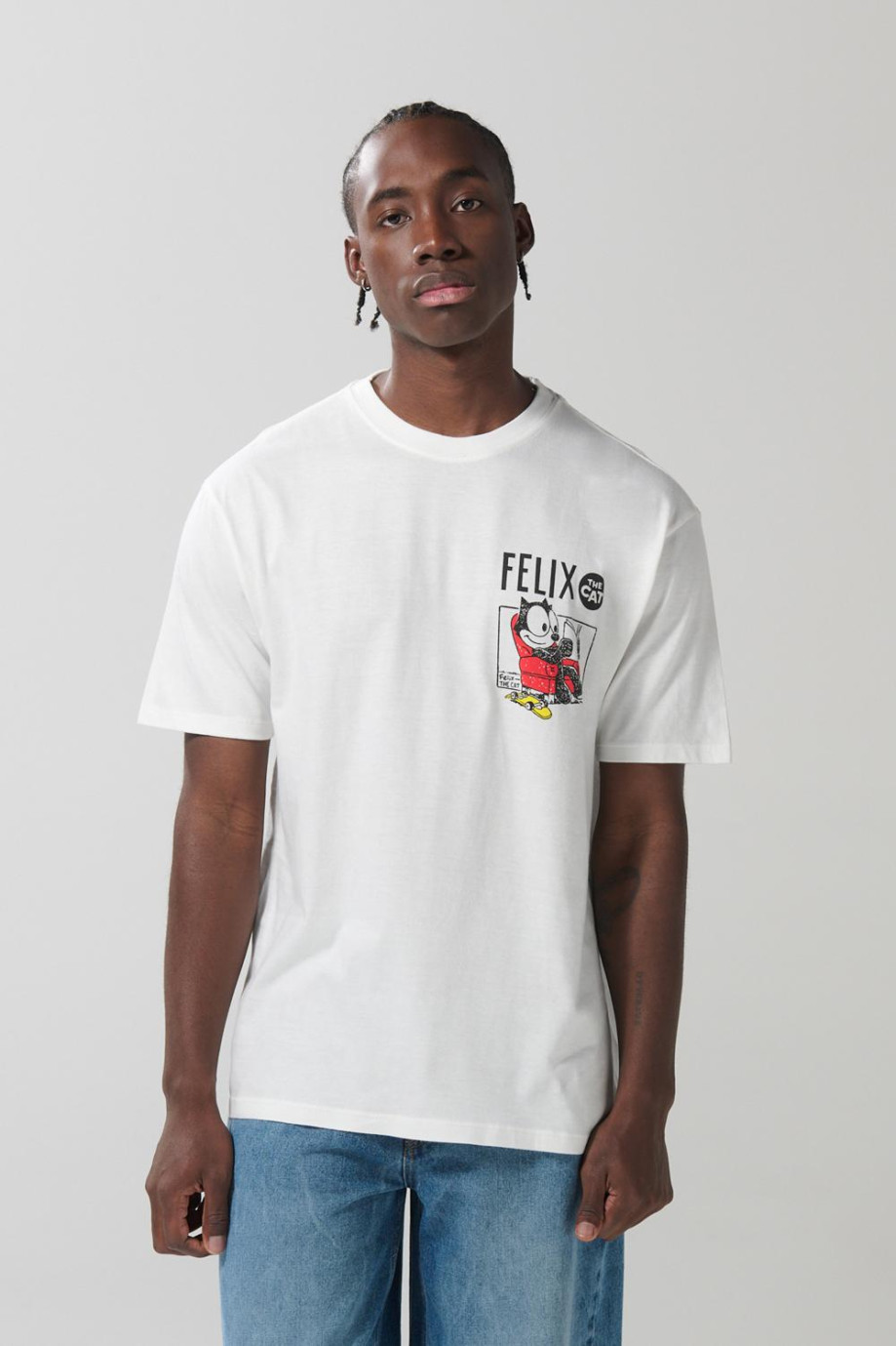 Camiseta crema manga corta con estampado de Félix el Gato