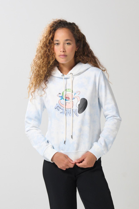 Buzo crema tie dye con capota y arte de Hora de Aventura