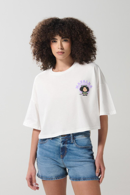Camiseta crop top oversize crema clara de Mafalda