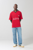 Camiseta college deportiva oversize rojo medio con manga corta