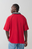 Camiseta college deportiva oversize rojo medio con manga corta