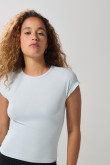 Camiseta manga sisa azul clara con cuello redondo