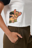 Camiseta de Tom y Jerry crema con manga ranglan corta