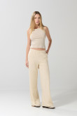 Pantalón unicolor jogger con bota recta en tela gruesa