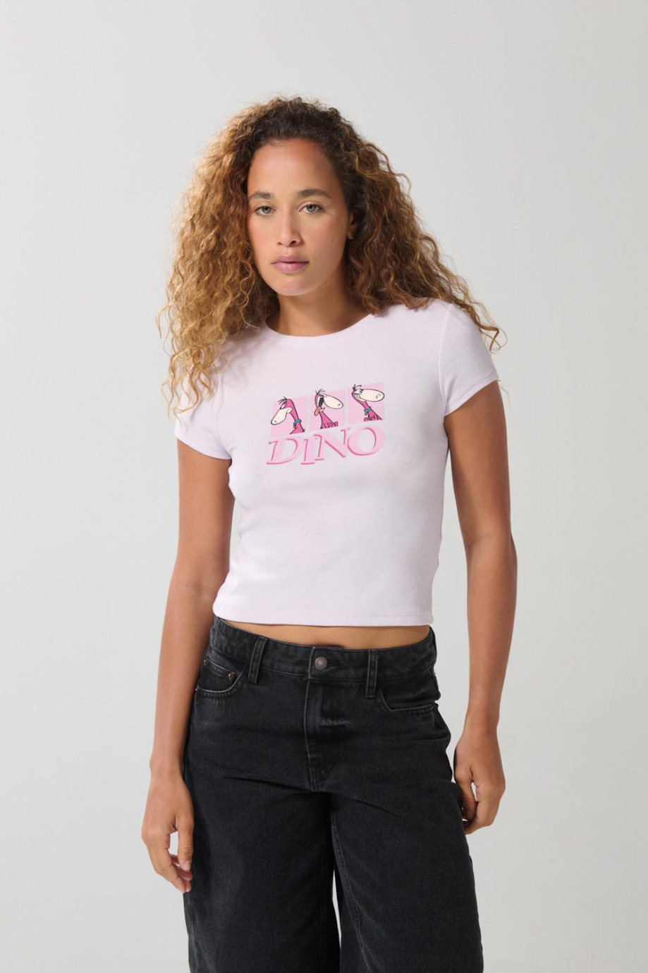 Camiseta lila clara en rib manga corta de Los Picapiedra