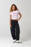 Camiseta lila clara en rib manga corta de Los Picapiedra