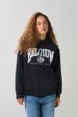 Buzo oversize college azul con capota y bolsillo