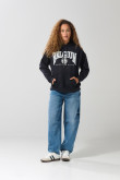 Buzo oversize college azul con capota y bolsillo