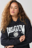Buzo oversize college azul con capota y bolsillo