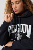 Buzo oversize college azul con capota y bolsillo