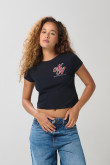 Camiseta college en rib azul intensa manga corta