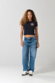 Camiseta college en rib azul intensa manga corta