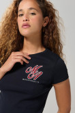 Camiseta college en rib azul intensa manga corta