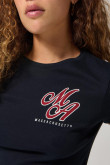Camiseta college en rib azul intensa manga corta