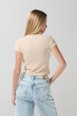 Camiseta acanalada kaki cuello redondo con arte college