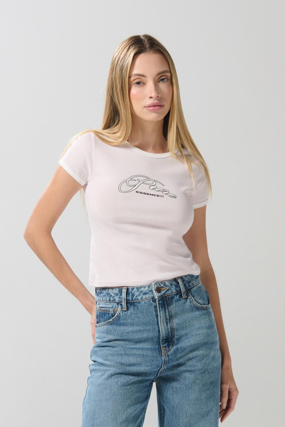 Camiseta unicolor manga corta con diseño de peces