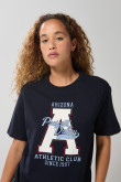 Camiseta en algodón manga corta azul con diseño college