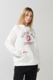 Buzo crema oversize con arte college, capota y manga ranglan