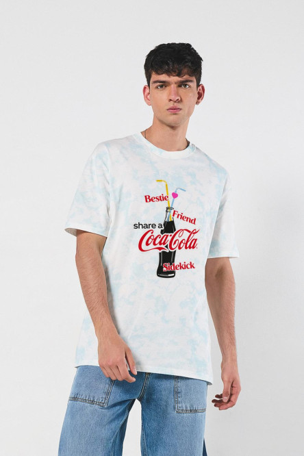 Camiseta oversize azul tie dye manga corta de Coca-Cola