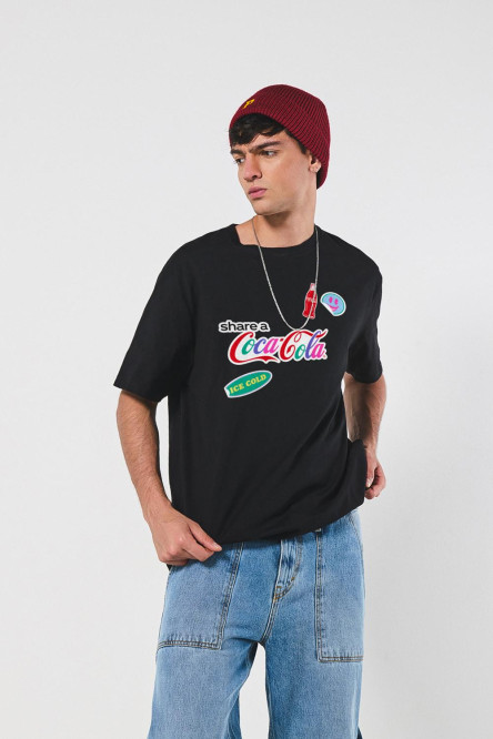 Camiseta unicolor oversize cuello redondo de Coca-Cola