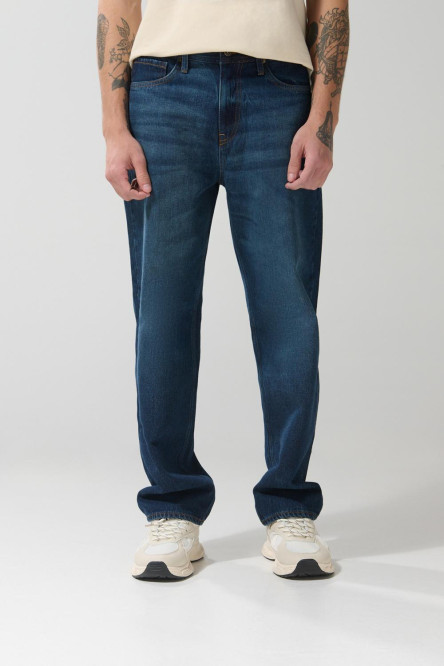 Jean azul oscuro baggy bota ancha con tiro medio