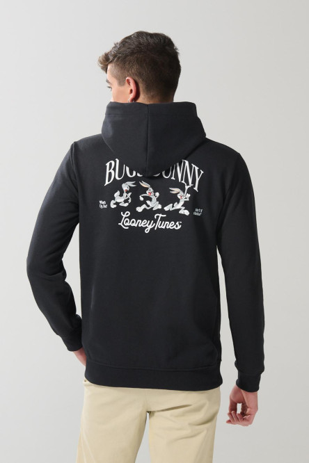 Buzo con capota negro y arte de Looney Tunes