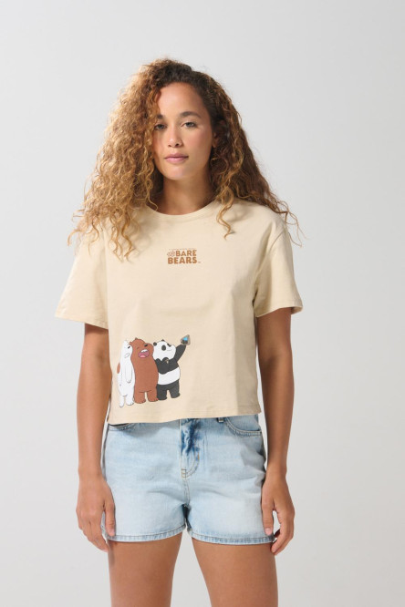 Camiseta crop top kaki con arte de Osos Escandalosos