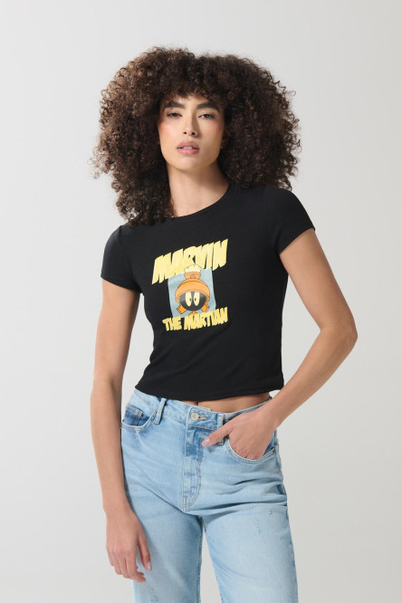 Camiseta negra manga corta con arte de Looney Tunes