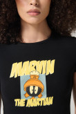 Camiseta negra manga corta con arte de Looney Tunes