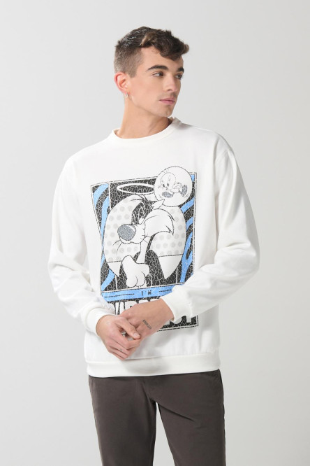 Buzo crema claro cuello redondo con arte de Looney Tunes