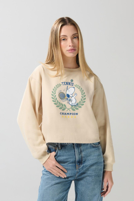 Buzo kaki claro crop top con estampado de Snoopy