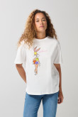 Camiseta crema cuello redondo con arte de Looney Tunes