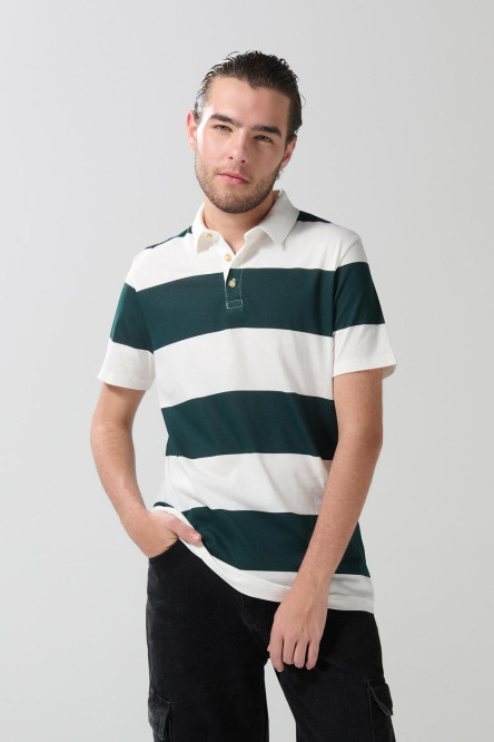 Camiseta polo unicolor con rayas y cuello en contraste