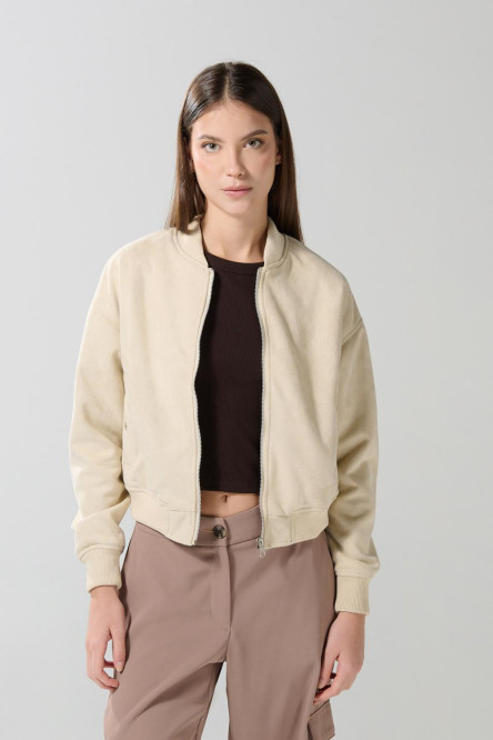 Chaqueta unicolor bomber liviana con cremallera