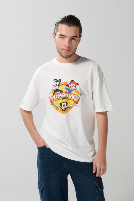 Camiseta manga corta crema con arte de Animaniacs