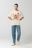 Camiseta kaki cuello redondo con diseño de Tom y Jerry