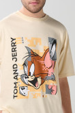 Camiseta kaki cuello redondo con diseño de Tom y Jerry