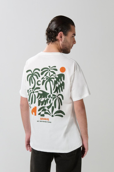 Camiseta unicolor manga corta con estampado de playa
