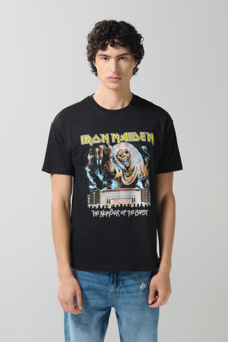 Camiseta negra de Iron Maiden con cuello redondo