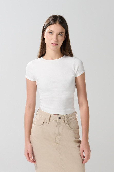 Camiseta ajustada unicolor manga corta con texturas de canal