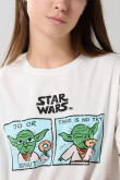 Camiseta para mujer manga corta, unicolor, hombro rodado, estampado en frente de The Mandalorian.
