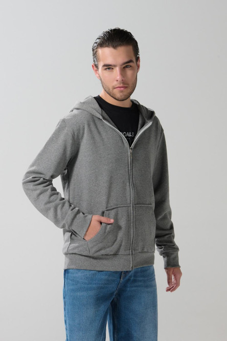 Cardigan masculino con capota unicolor con estampado en frente estilo College.