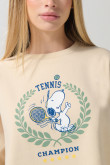 Buzo kaki claro crop top con estampado de Snoopy