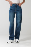 Jean 90´S tiro alto con bota recta azul oscuro y bolsillos
