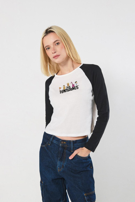 Camiseta unicolor de Los Picapiedra con manga ranglan larga